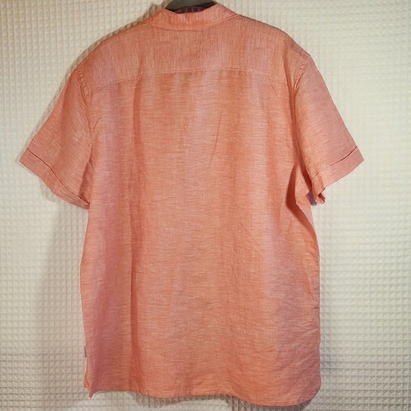 Perry Ellis Shirt Mens Linen Peach Short Sleeve Collared Button Cool XL - Picture 9 of 10